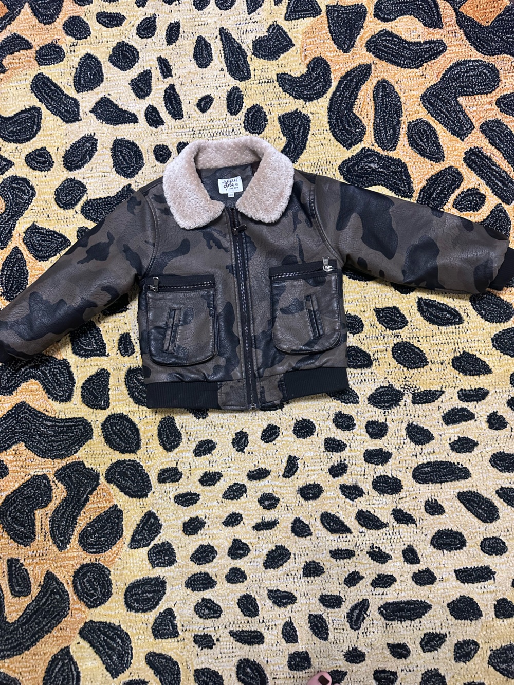 Lola + The Boys Kids Camo Bomber Jacket with Sherpa Collar - Olive/Black
